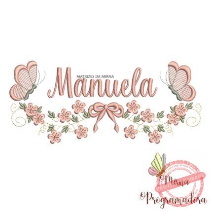 Matriz de Bordado Raminho Flores Borboletas Nome Manuela