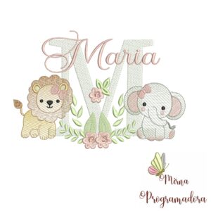 Matriz de Bordado Safari Menina Nome Maria