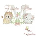 Matriz de Bordado Safari Menina Nome Maria Alice