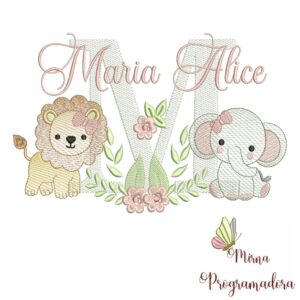 Matriz de Bordado Safari Menina Nome Maria Alice