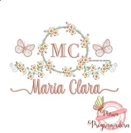 Matriz de Bordado Moldura Flores Borboleta Nome Maria Clara
