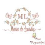 Matriz de Bordado Moldura Flores Borboleta Nome Maria Lourdes