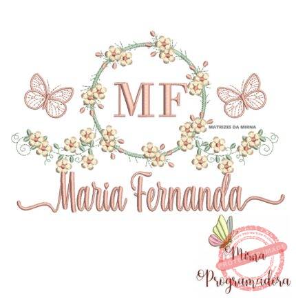 Matriz de Bordado Moldura Flores Borboleta Nome Maria Fernanda