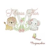 Matriz de Bordado Safari Menina Nome Maria Flor