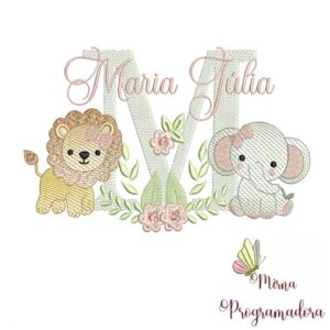 Matriz de Bordado Safari Menina Nome Maria Júlia