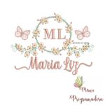 Matriz de Bordado Moldura Flores Borboleta Nome Maria Liz