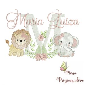 Matriz de Bordado Safari Menina Nome Maria Luíza