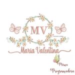 Matriz de Bordado Moldura Flores Borboleta Nome Maria Valentina
