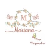 Matriz de Bordado Moldura Flores Borboleta Nome Mariana