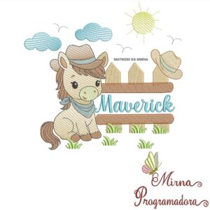 Matriz de Bordado Cenário Cavalinho Nome Maverick