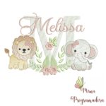 Matriz de Bordado Safari Menina Nome Melissa