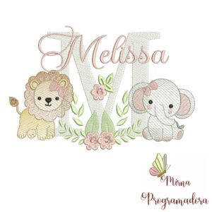 Matriz de Bordado Safari Menina Nome Melissa