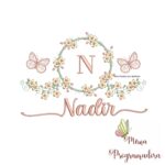 Matriz de Bordado Moldura Flores Borboleta Nome Nadir