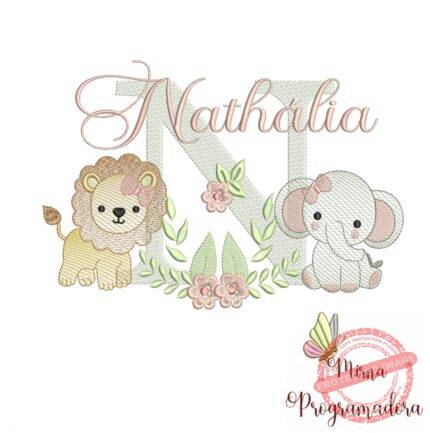 Matriz de Bordado Safari Menina Nome Nathália