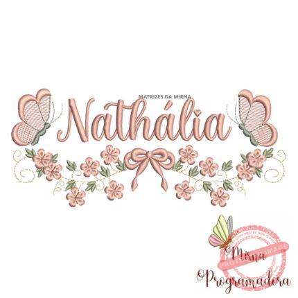 Matriz de Bordado Raminho Flores Borboletas Nome Nathália