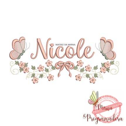 Matriz de Bordado Raminho Flores Borboletas Nome Nicole