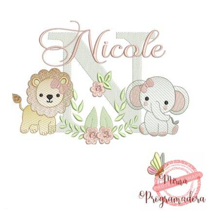Matriz de Bordado Safari Menina Nome Nicole