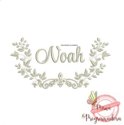 Matriz de Bordado Moldura Raminho Flores Nome Noah