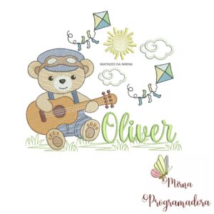 Matriz de Bordado Cenário Ursinho Violão Oliver