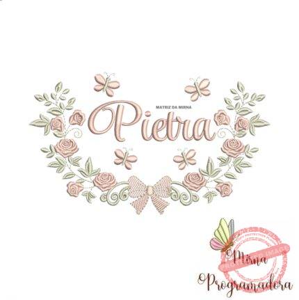 Matriz de Bordado Moldura Raminho Flores Nome Pietra