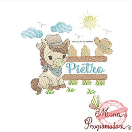 Matriz de Bordado Cenário Cavalinho Nome Pietro