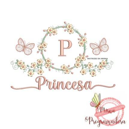 Matriz de Bordado Moldura Flores Borboleta Nome Princesa