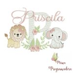 Matriz de Bordado Safari Menina Nome Priscila