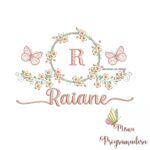 Matriz de Bordado Moldura Flores Borboleta Nome Raiane