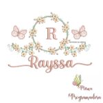 Matriz de Bordado Moldura Flores Borboleta Nome Rayssa