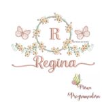 Matriz de Bordado Moldura Flores Borboleta Nome Regina