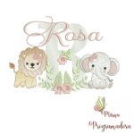 Matriz de Bordado Safari Menina Nome Rosa