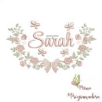 Matriz de Bordado Moldura Raminho Flores Nome Sarah