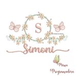 Matriz de Bordado Moldura Flores Borboleta Nome Simoni