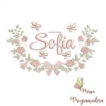 Matriz de Bordado Moldura Raminho Flores Nome Sofia