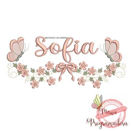 Matriz de Bordado Raminho Flores Borboletas Nome Sofia