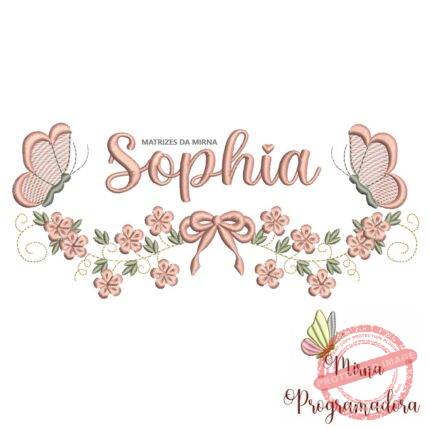 Matriz de Bordado Raminho Flores Borboletas Nome Sophia