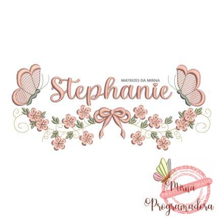Matriz de Bordado Raminho Flores Borboletas Nome Stephanie