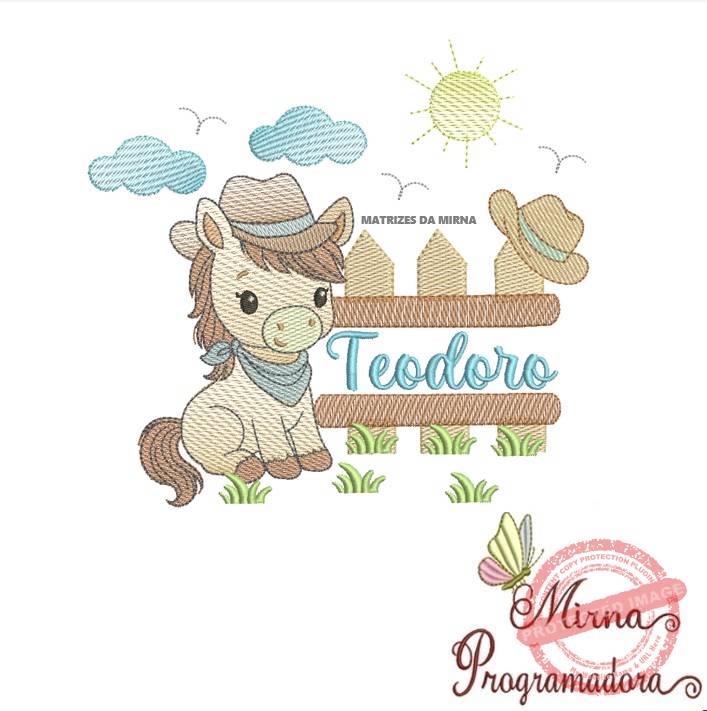 matriz de bordado teodoro Matriz de Bordado Cenário Cavalinho Nome Teodoro - Imagem 1
