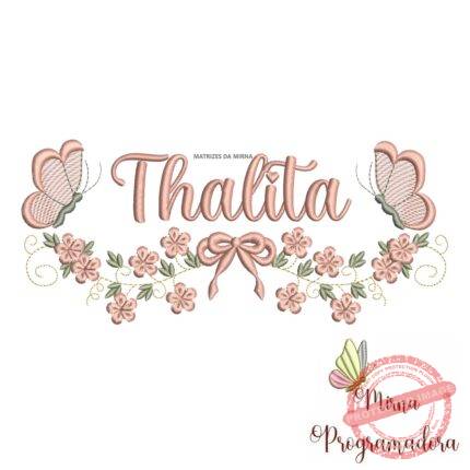 Matriz de Bordado Raminho Flores Borboletas Nome Thalita