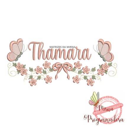 Matriz de Bordado Raminho Flores Borboletas Nome Thamara