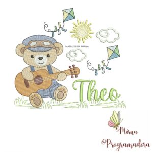 Matriz de Bordado Cenário Ursinho Violão Theo