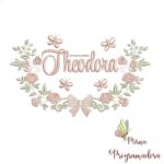 Matriz de Bordado Moldura Raminho Flores Nome Theodora