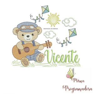 Matriz de Bordado Cenário Ursinho Violão Vicente