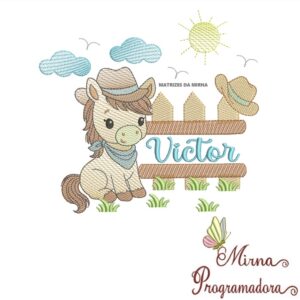 Matriz de Bordado Cenário Cavalinho Nome Victor