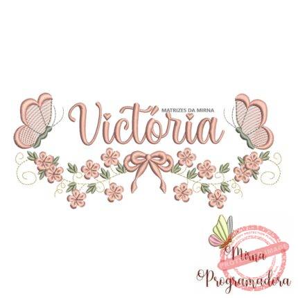 Matriz de Bordado Raminho Flores Borboletas Nome Victória