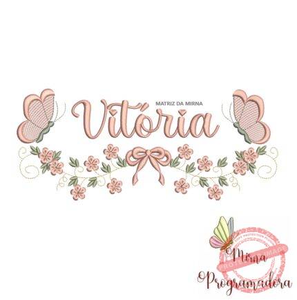 Matriz de Bordado Raminho Flores Borboletas Nome Vitória