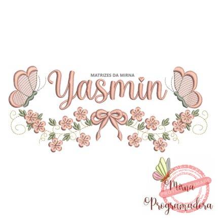Matriz de Bordado Raminho Flores Borboletas Nome Yasmin