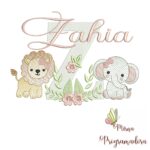 Matriz de Bordado Safari Menina Nome Zahia