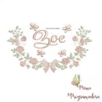 Matriz de Bordado Moldura Raminho Flores Nome Zoe