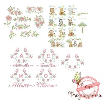matriz-de-bordado-nomes-arabescos-flores-borboletas-colecao-safari-musical-colecao-flores-em-rosas